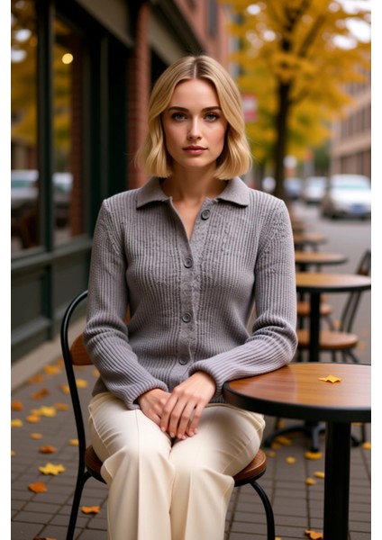 Kadın Polo Yaka Düz Dokulu Triko Hırka Modern Kesimiyle Günlük Şıklık ve Konfor Sunan Çok Yönlü Bir fiyatları