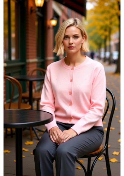 Kadın Yumuşak Dokulu Bisiklet Yaka Uzun Kollu Düğmeli Örgü Hırka Günlük Şıklık ve Konforlu fiyatları