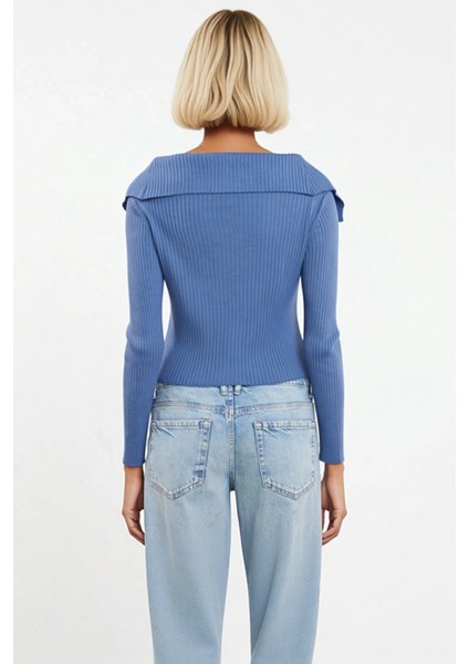 Kadın Devrik Yaka Fitilli Triko Hırka Uzun Kollu Crop Kesim Rahat ve Şık Kombinlerin Vazgeçilmezi indirimleri