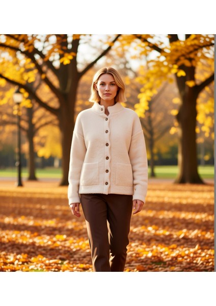 Kadın Buklet Dokulu Iplikli Geniş Kalıp Düğmeli Triko Hırka Şık ve Rahat Günlük Giyim Kombinleri