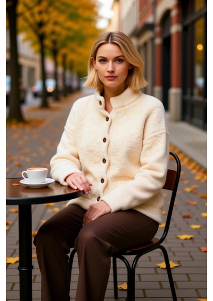 Kadın Buklet Dokulu Iplikli Geniş Kalıp Düğmeli Triko Hırka Şık ve Rahat Günlük Giyim Kombinleri fiyatları