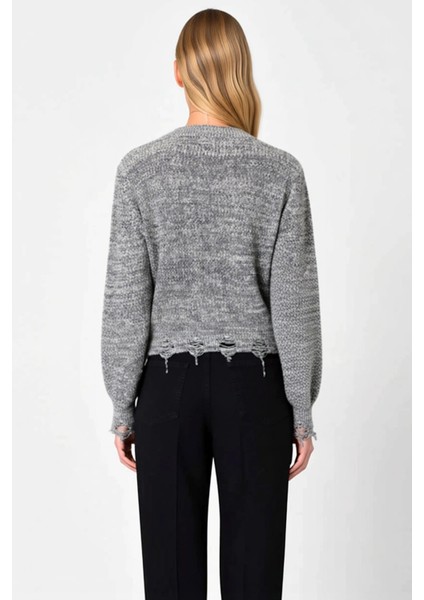 Kadın Regular Kalıp Degrade Triko Hırka Düğmeli Uzun Kollu Yıpranmış Detaylı Crop Kesim Şık indirimleri