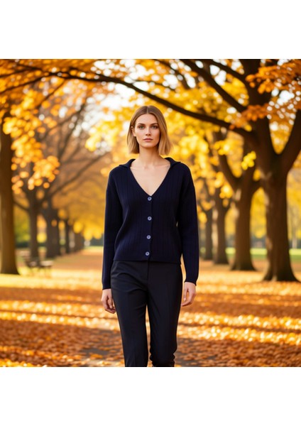 Modern Kadın Giyiminin Vazgeçilmezi Polo Yaka Uzun Kollu Triko Hırka Her An Şıklık Sunar ve Konfor