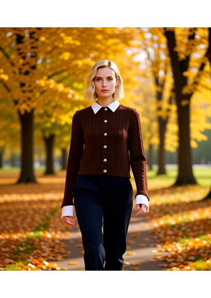 Kadın Klasik Saç Örgü Desenli Önü Düğmeli Uzun Kollu Triko Hırka Kış Sezonu Konforlu Şıklık