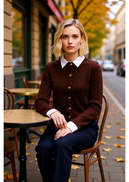 Kadın Klasik Saç Örgü Desenli Önü Düğmeli Uzun Kollu Triko Hırka Kış Sezonu Konforlu Şıklık fiyatları