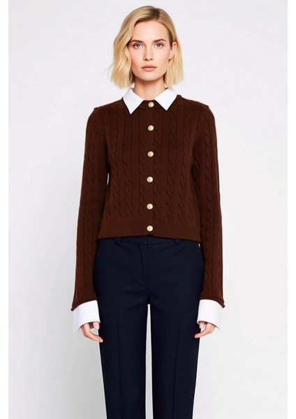 Kadın Klasik Saç Örgü Desenli Önü Düğmeli Uzun Kollu Triko Hırka Kış Sezonu Konforlu Şıklık fırsatları