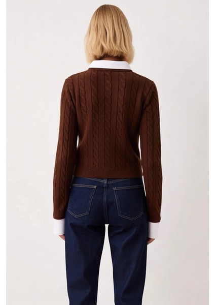 Kadın Klasik Saç Örgü Desenli Önü Düğmeli Uzun Kollu Triko Hırka Kış Sezonu Konforlu Şıklık indirimleri