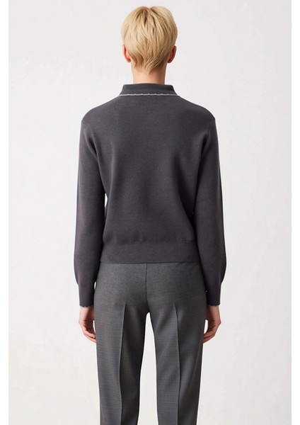 Kadın Bebe Yaka Kontrast Detaylı Yumuşak Dokulu Uzun Kollu Regular Kesim Konforlu Triko Hırka indirimleri