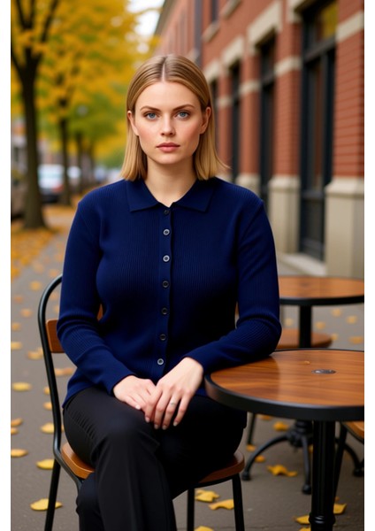 Kadın Fitilli Polo Yaka Triko Hırka Uzun Kollu Regular Kesim Ilkbahar Sonbahar Sunan Rahat fiyatları