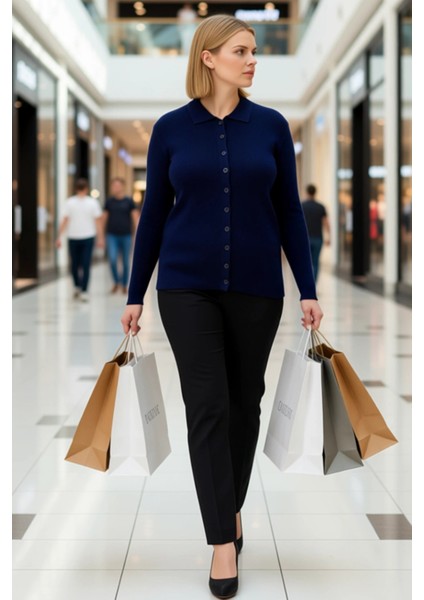 Kadın Fitilli Polo Yaka Triko Hırka Uzun Kollu Regular Kesim Ilkbahar Sonbahar Sunan Rahat modelleri