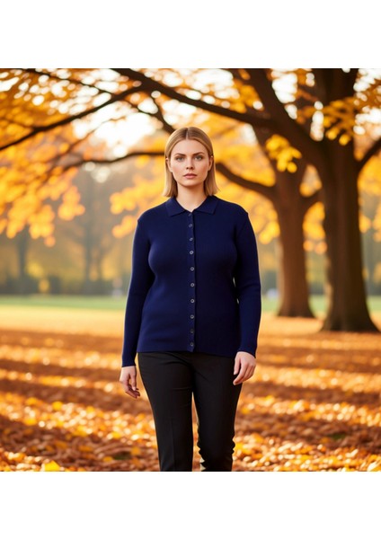 Kadın Fitilli Polo Yaka Triko Hırka Uzun Kollu Regular Kesim Ilkbahar Sonbahar Sunan Rahat fırsatları