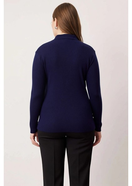 Kadın Fitilli Polo Yaka Triko Hırka Uzun Kollu Regular Kesim Ilkbahar Sonbahar Sunan Rahat indirimleri