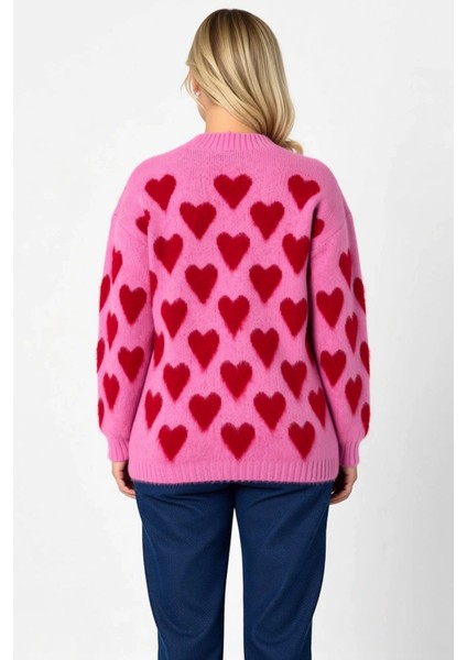 Kadın Yumuşak Tuşeli Kalp Desenli Düğmeli V Yaka Uzun Kollu Regular Fit Triko Hırka Günlük Şıklık indirimleri