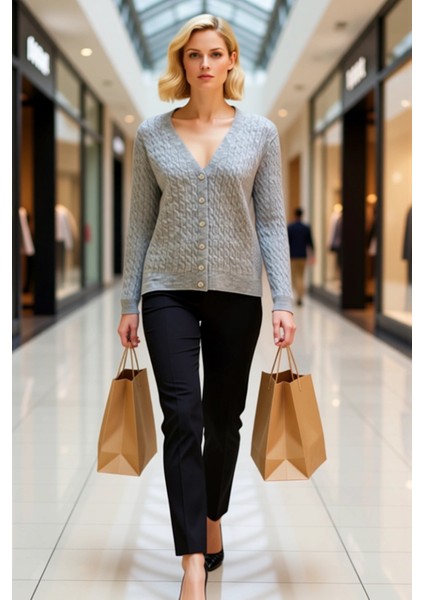 Saç Örgü Dokulu V Yaka Düğmeli Kadın Hırka Yumuşak Dokunuşlu Günlük Şıklık Sunan Zamansız Tasarım modelleri