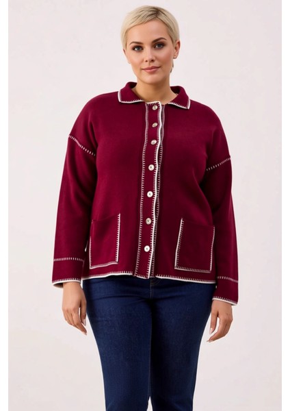 Kadın Polo Yaka Kontrast Dikiş Detayları Ile Şık ve Konforlu Uzun Kollu Regular Fit Triko Hırka fırsatları