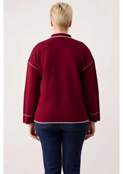 Kadın Polo Yaka Kontrast Dikiş Detayları Ile Şık ve Konforlu Uzun Kollu Regular Fit Triko Hırka indirimleri