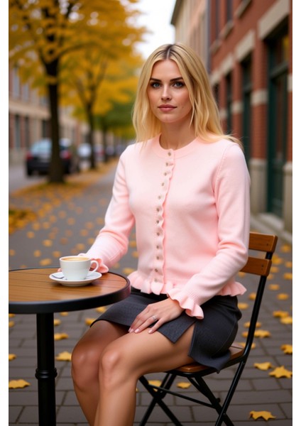 Kadın Fırfır Detaylı Düğmeli Triko Hırka Yumuşak Dokusuyla Günlük Kombinlerinize Zarafet Katıyor fiyatları