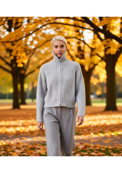 Kadın Geniş Kalıp Fermuarlı Triko Hırka Günlük Stilinizi Tamamlayan Yumuşak Dokunuş ve Konfor