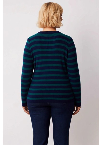 Kadın Çizgili Triko Hırka Ceket Görünümlü Rahat Kesim Uzun Kollu Şık Düğmeli Tasarım Günlük indirimleri