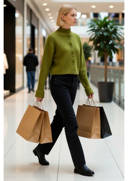 Kadın Dik Yaka Fitilli Dokuma Crop Oversize Triko Hırka Düşük Kol Rahat Kesim Günlük Şıklık modelleri