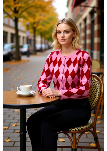 Kadın Crop Baklava Desenli Jakarlı Düğmeli Triko Hırka Günlük Şıklık ve Konfor Bir Arada Seçimi fiyatları