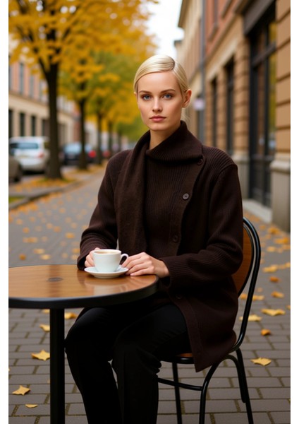 Kadın Asimetrik Düğmeli Atkı Yakalı Selanik Örgü Triko Hırka Kış Sezonu Günlük Şıklık ve Konfor fiyatları