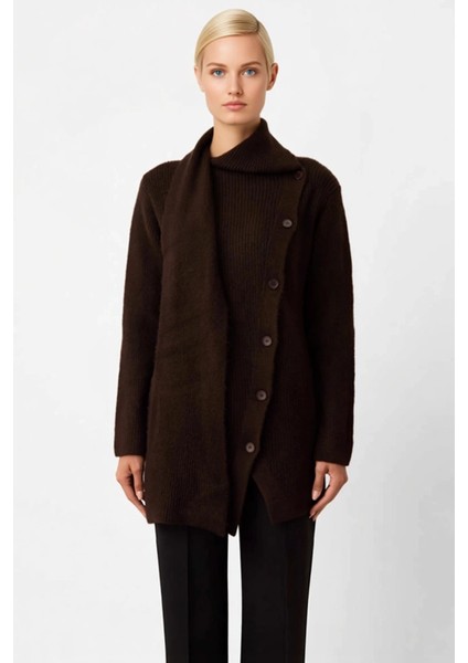 Kadın Asimetrik Düğmeli Atkı Yakalı Selanik Örgü Triko Hırka Kış Sezonu Günlük Şıklık ve Konfor fırsatları