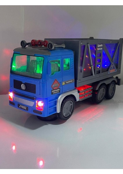 Oyuncak Mavi Disko Kamyonu Pilli Işıklı Sesli Çarptıkça Yön Değiştiren Araç