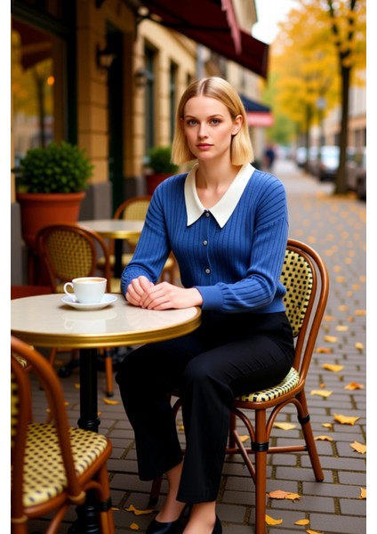 Kadın Şık Fitilli Dokuma Gömlek Yaka Detaylı Düğmeli Uzun Kollu Rahat Kesim Günlük Triko Hırka fiyatları