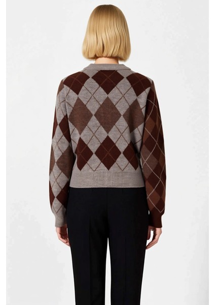 Kadın Baklava Desenli Bisiklet Yaka Crop Triko Hırka Kışlık Kombinlerin Vazgeçilmezi Olacak indirimleri