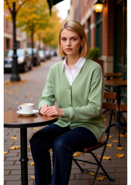 Kadın Düşük Kol V Yaka Gold Düğmeli Regular Kalıp Akrilik Triko Hırka Günlük Şıklık ve Konfor fiyatları