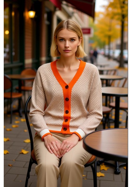 Kadın Oversize Geometrik Desenli Düğmeli Triko Hırka Konforlu Günlük Stilin Tamamlayıcısı Şık fiyatları