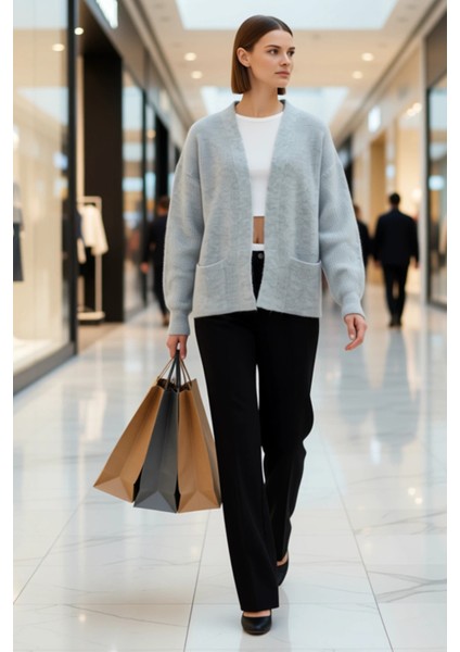 Kadın Geniş Kalıp Yumuşak Dokulu Fitilli Triko Hırka Cep Detaylı Rahat Şık Günlük Giyim Spor fiyatları