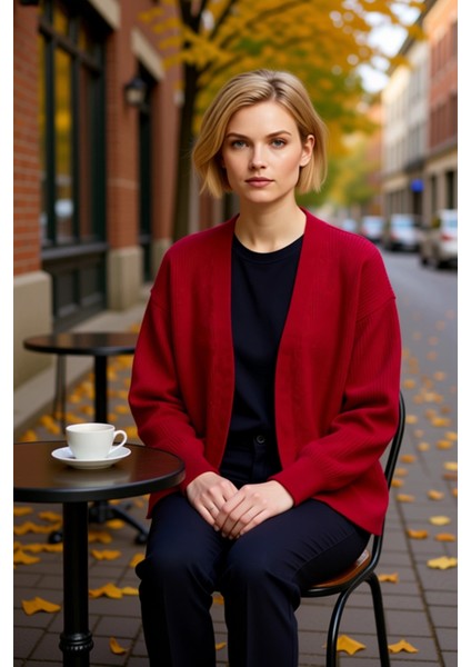 Kadın Geniş Kalıp Yumuşak Dokulu Fitilli Triko Hırka Cep Detaylı Rahat Şık Günlük Giyim Spor fiyatları