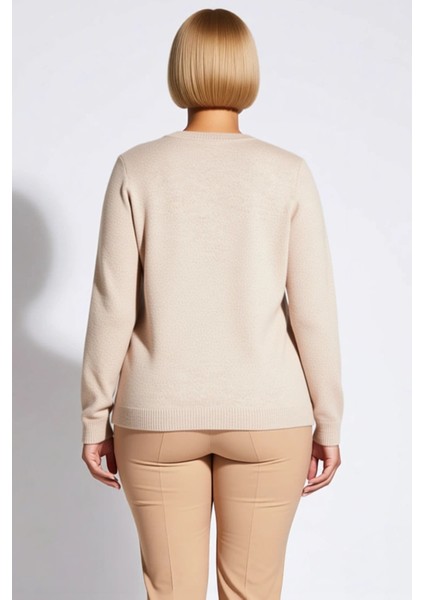 Kadın Taş Işlemeli Bisiklet Yaka Triko Hırka Rahat Kesim Uzun Kollu Günlük Şıklık Sunan Tasarım indirimleri