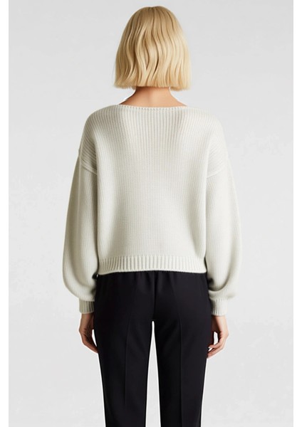 Kadın Regular Kesim V Yaka Balon Kol Gül Detaylı Crop Triko Hırka Yumuşak Dokusuyla Şıklık Sunar indirimleri