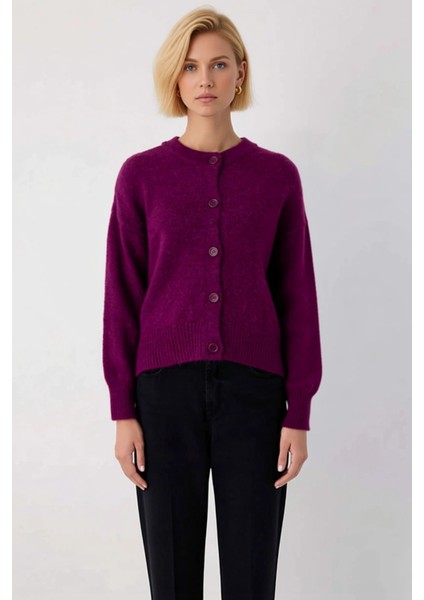 Kadın Alpaka Karışımlı Triko Hırka Düşük Kol Bisiklet Yaka Düğmeli Rahat Kesim Kışlık Şıklık Günlük fırsatları