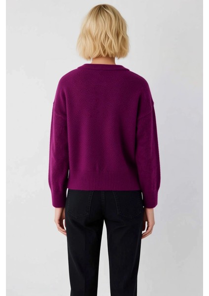 Kadın Alpaka Karışımlı Triko Hırka Düşük Kol Bisiklet Yaka Düğmeli Rahat Kesim Kışlık Şıklık Günlük indirimleri