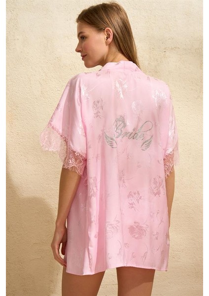 Arias Closet Saten Bride Baskılı Dantelli Sabahlık Balensiz Desteksiz Dolgusuz Bralet Sütyen ve Şort 3'lü Takım fiyatları