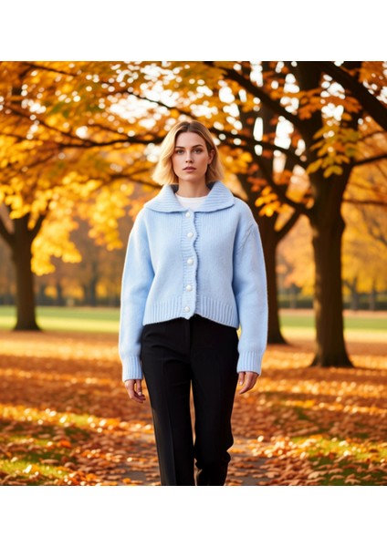 Kadınların Kış Gardıroplarına Sıcaklık ve Katan Düşük Kollu Polo Yaka Oversize Crop Triko Hırka