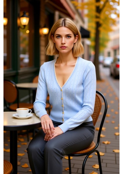 Kadın Ajurlu Delikli Dantel Garnili Detaylı Crop Triko Hırka Uzun Kollu V Yaka Rahat Şık Spor fiyatları