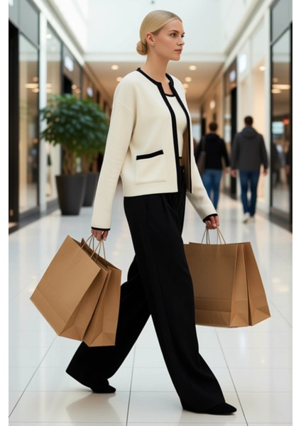 Kadın Konforlu Iki Parça Triko Takım Düşük Kollu Bisiklet Yaka Bluz ve Açık Hırka Seti Şık modelleri