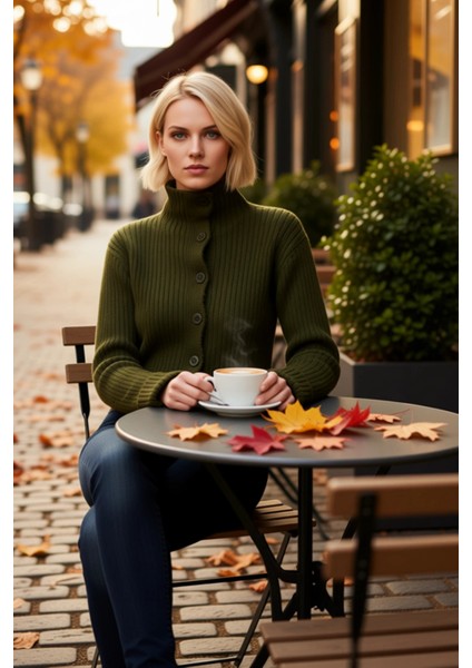 Kadın Dik Yaka Fitilli Dokuma Crop Oversize Triko Hırka Düşük Kol Rahat Kesim Günlük Şıklık fiyatları