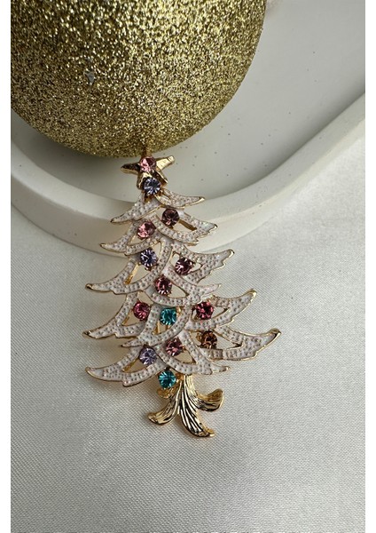 Yılbaşı Özel Altın Renkli Taşlı Çam Ağacı Broş (5cm) indirimleri