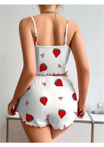 Arias Closet Penye Kumaş Çilek Desen Beyaz Şortlu Takım indirimleri