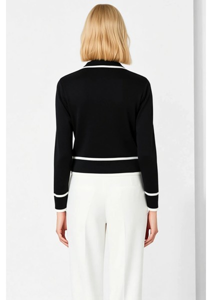 Kadın Çizgili Polo Yaka Triko Hırka Fonksiyonel Dayanıklı Kaliteli Konforlu Estetik Modern indirimleri