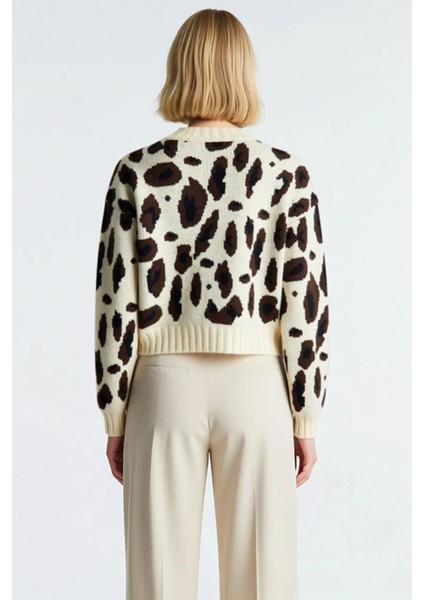 Kadın Leopar Desenli Önü Bağlama Detaylı Yumuşak Dokulu Uzun Kollu Regular Kalıp Crop Triko Hırka indirimleri