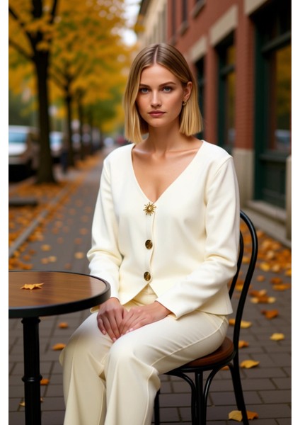 Kadın Şık V Yaka Düğmeli Triko Hırka Zamansız Tasarımıyla Gündelik ve Özel Anlara Uyum Sağlayan fiyatları