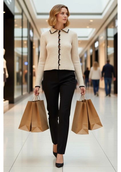 Kadın Kontrast Detaylı Polo Yaka Triko Hırka Günlük Şıklık ve Konfor Sunan Tasarım Estetik modelleri