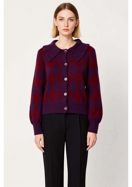 Kadın Regular Kesim Baklava Desenli Bebe Yaka Uzun Kollu Pike Dokuma Örme Triko Hırka Rahat Şıklık modelleri